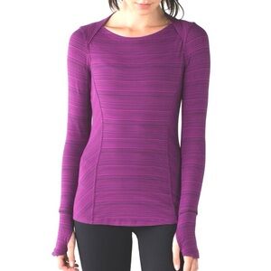LULULEMON 🍋 Kanto Catch Me Long Sleeve Regal Plum/Naval Blue Stripe Size 8